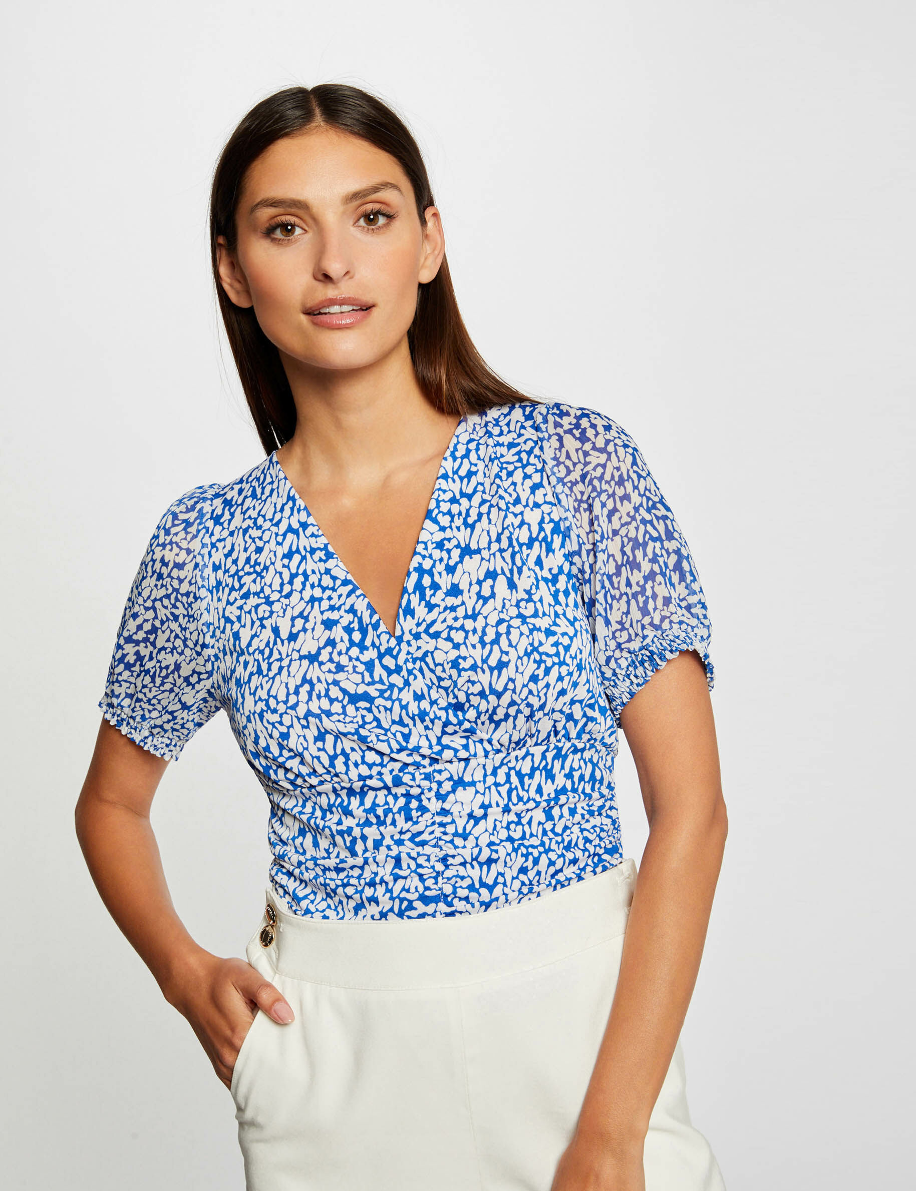 T-shirt manches courtes imprimé abstrait bleu femme - bleu