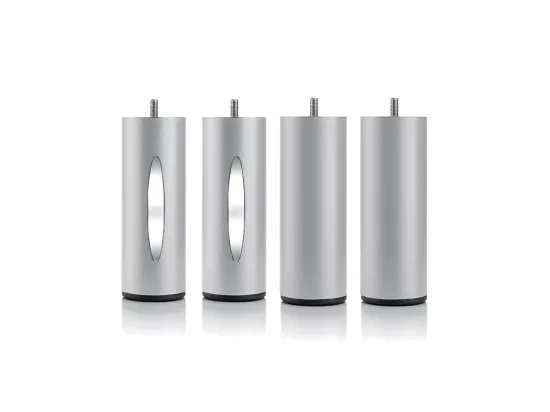 BELLECOUR LITERIE | Jeu de pieds de lit cylindriques (2 lumineux + 2 métal Gris)