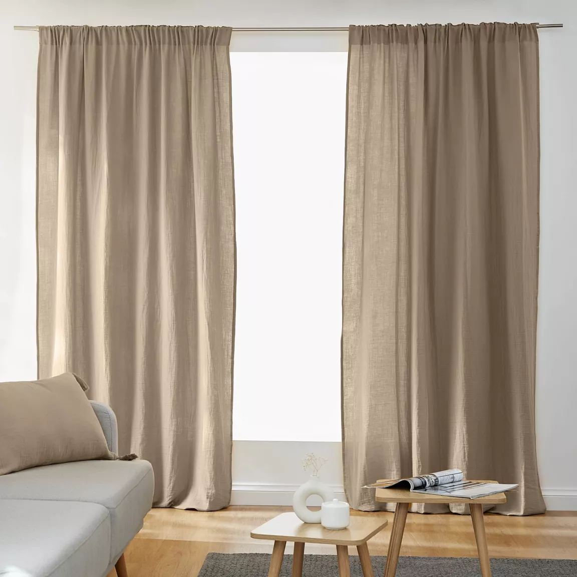 Rideau gaze de coton galon fronceur (180 x 240 cm) Gaïa Ficelle