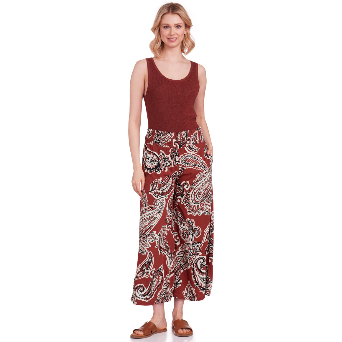 Gina Collection Damen Hose im Culotte-Style dunkelrot