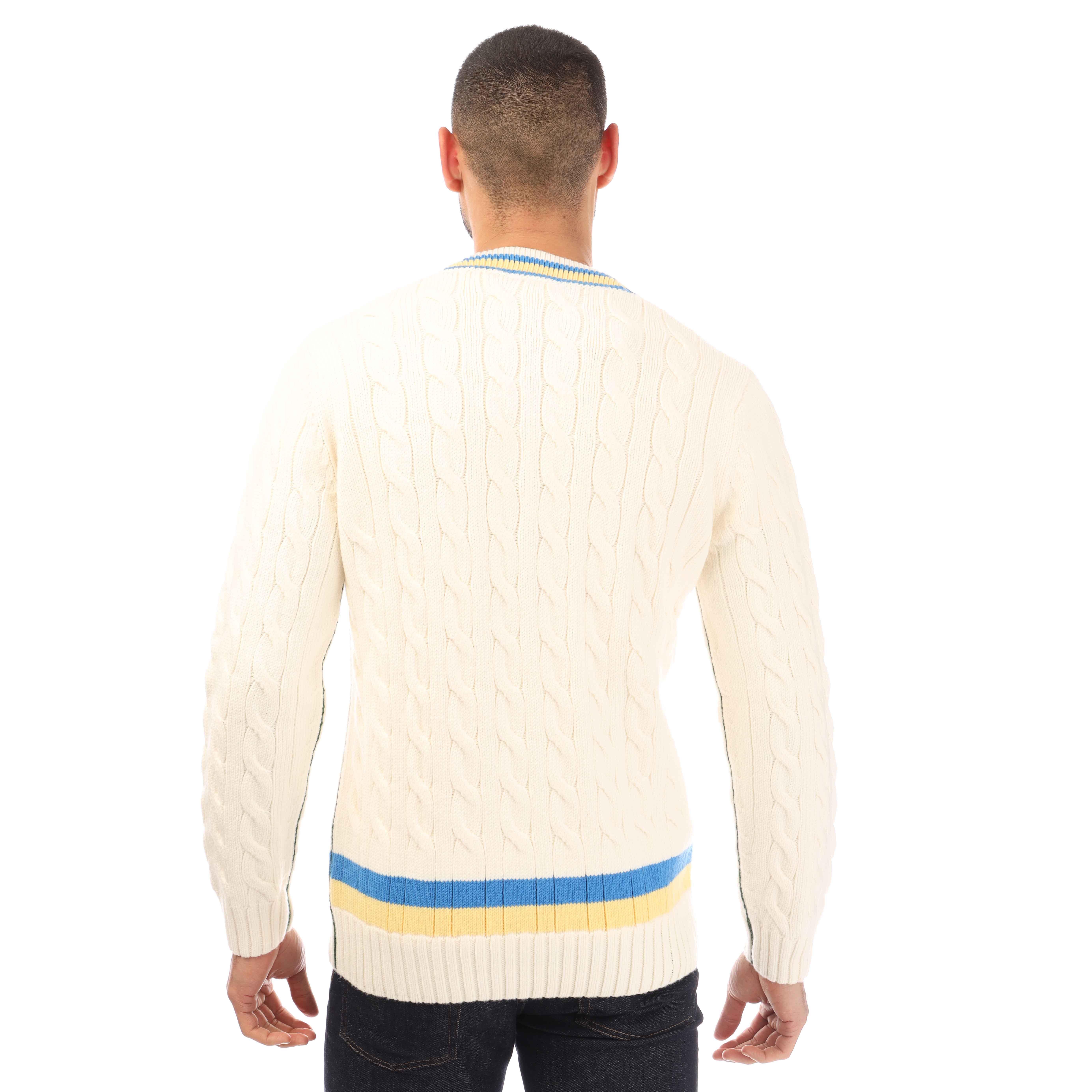 Lacoste V Neck Striped Wool Sweater