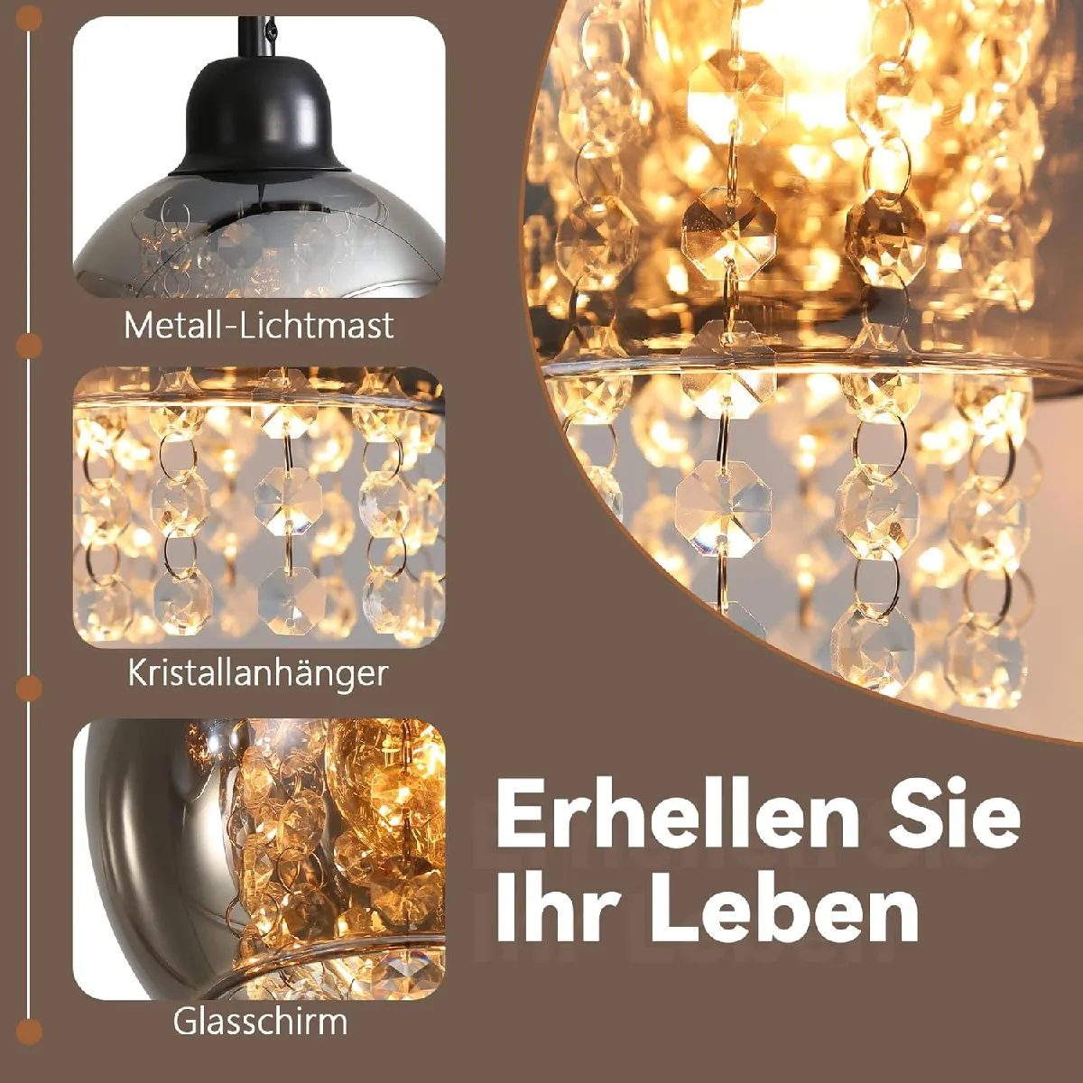 ZMH Suspension Moderne en Verre Noir
