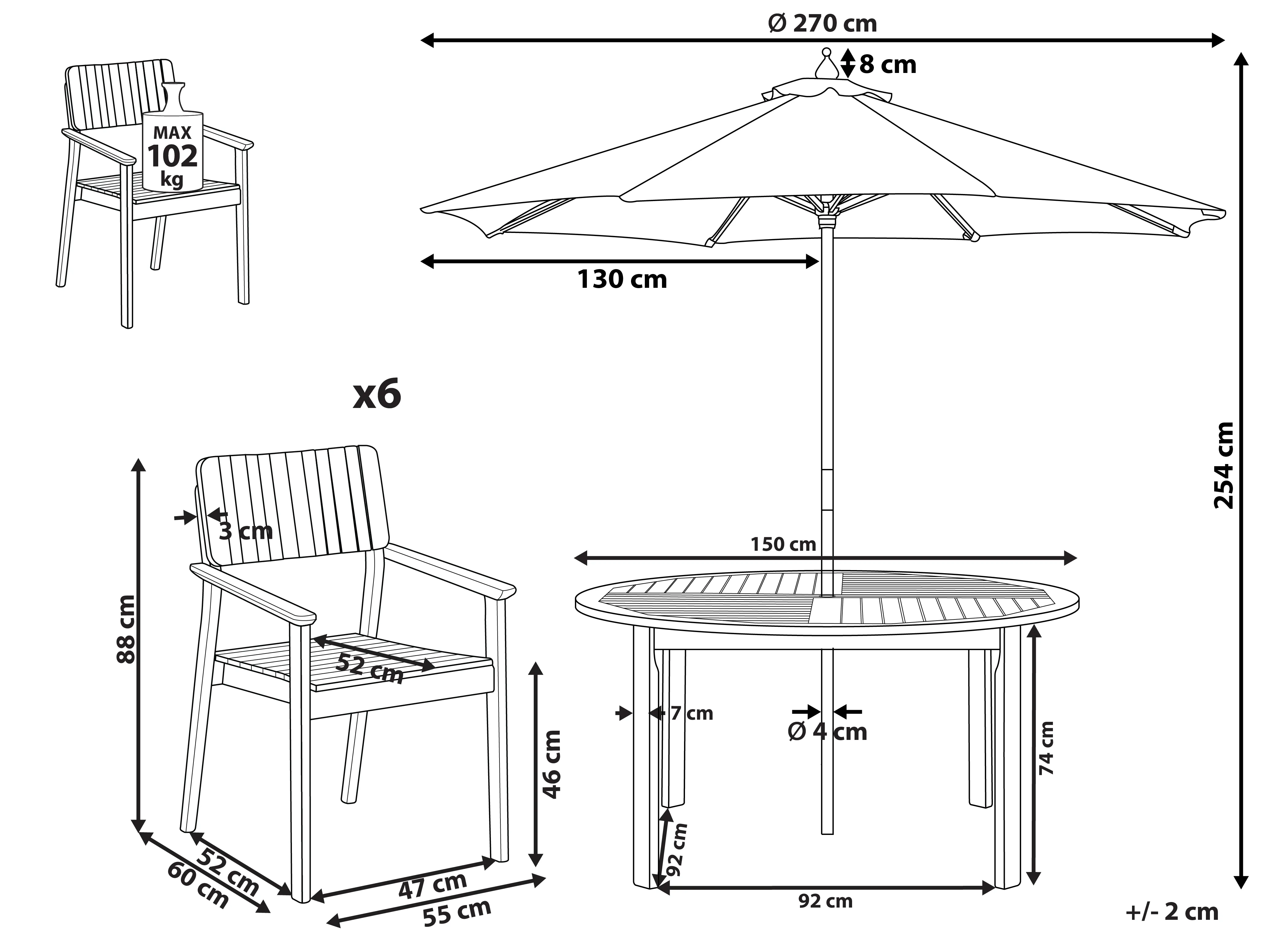 Tuinset 6-zits AGELLO met parasol (12 opties) Acaciahout Bruin