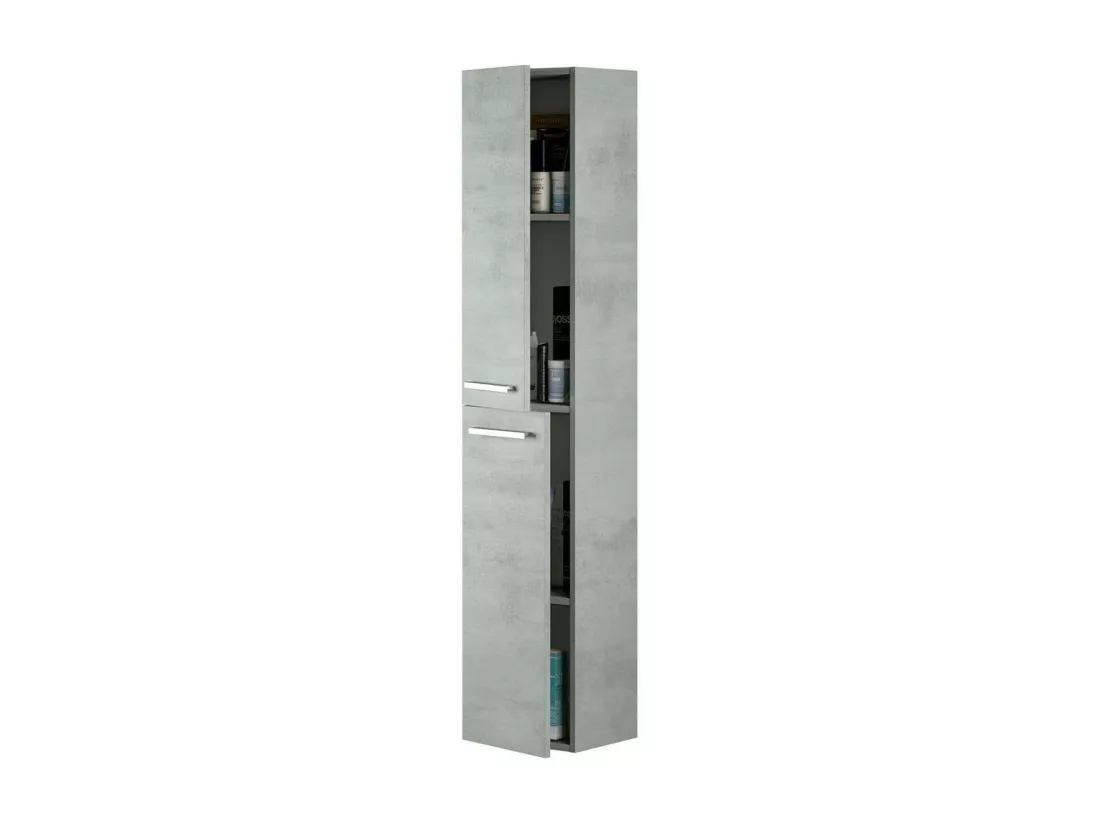 Colonne de salle de bain Dabado, Armoire colonne de salle de bain avec 2 portes, Armoire murale suspendue avec 2 étagères, 30x25h150 cm, Gris béton