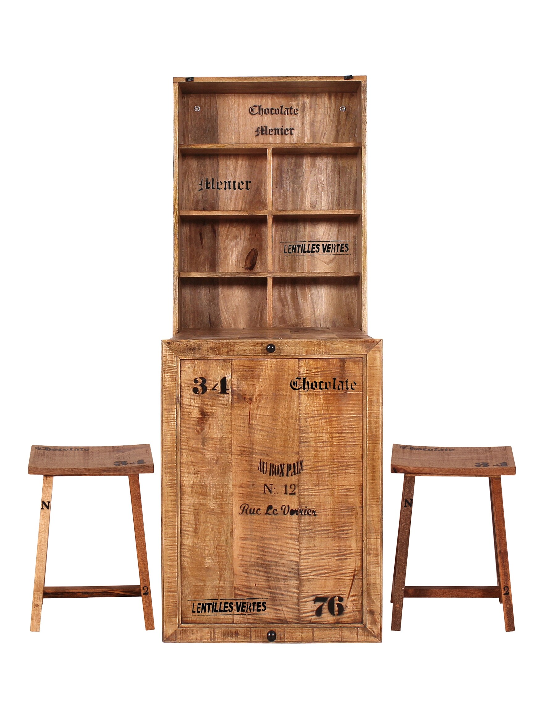 Klapptisch mit 2 Hockern RUSTIC Mangoholz