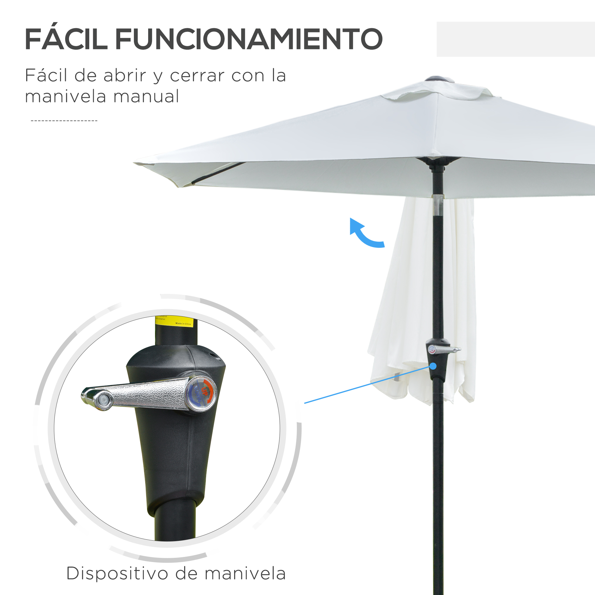 Guarda-sol de jardim Outsunny Ø230x216 cm com abertura manual, ângulo ajustável e impermeável para varanda e piscina, cor creme.