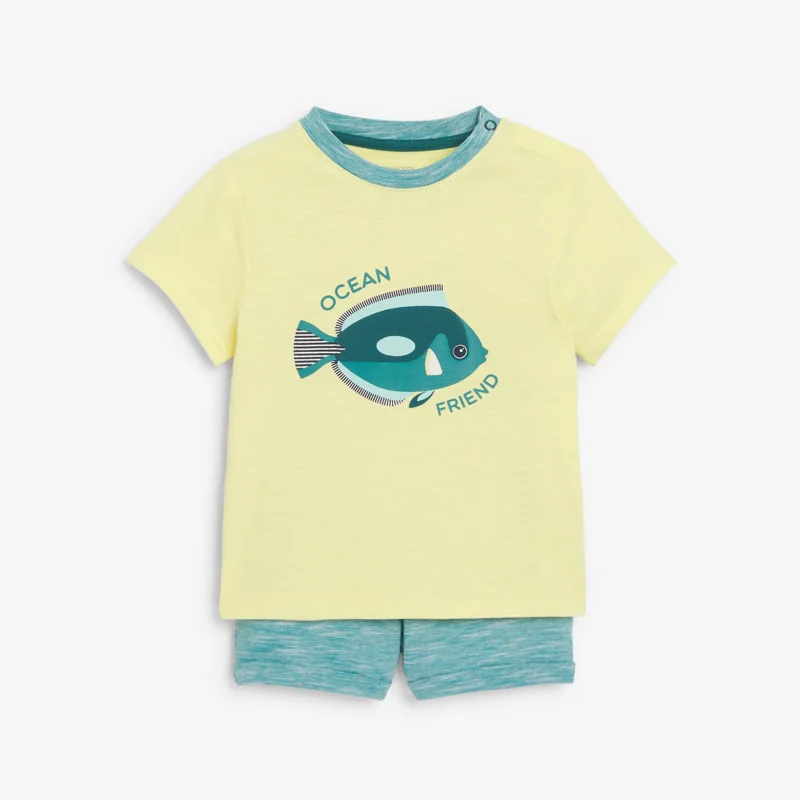 T-shirt poisson et short en maille fantaisie bleu garçon Bleu
