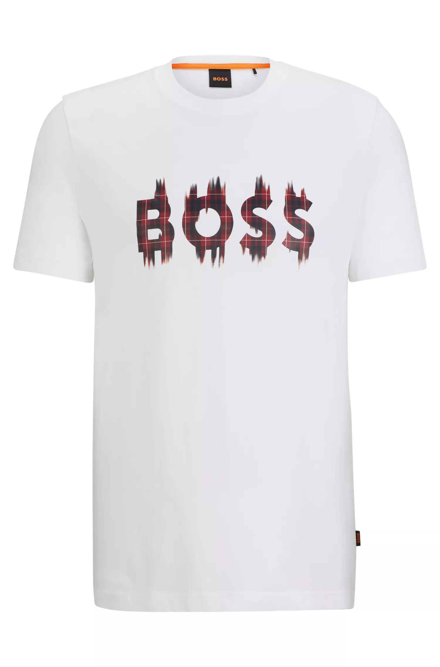 Camiseta BOSS laranja de algodão com modelagem regular e estampa sazonal.