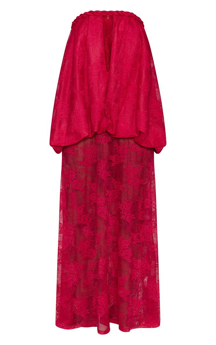 Fuchsia Robe Maxi Bouffante Extrême En Dentelle Bandeau Fuchsia