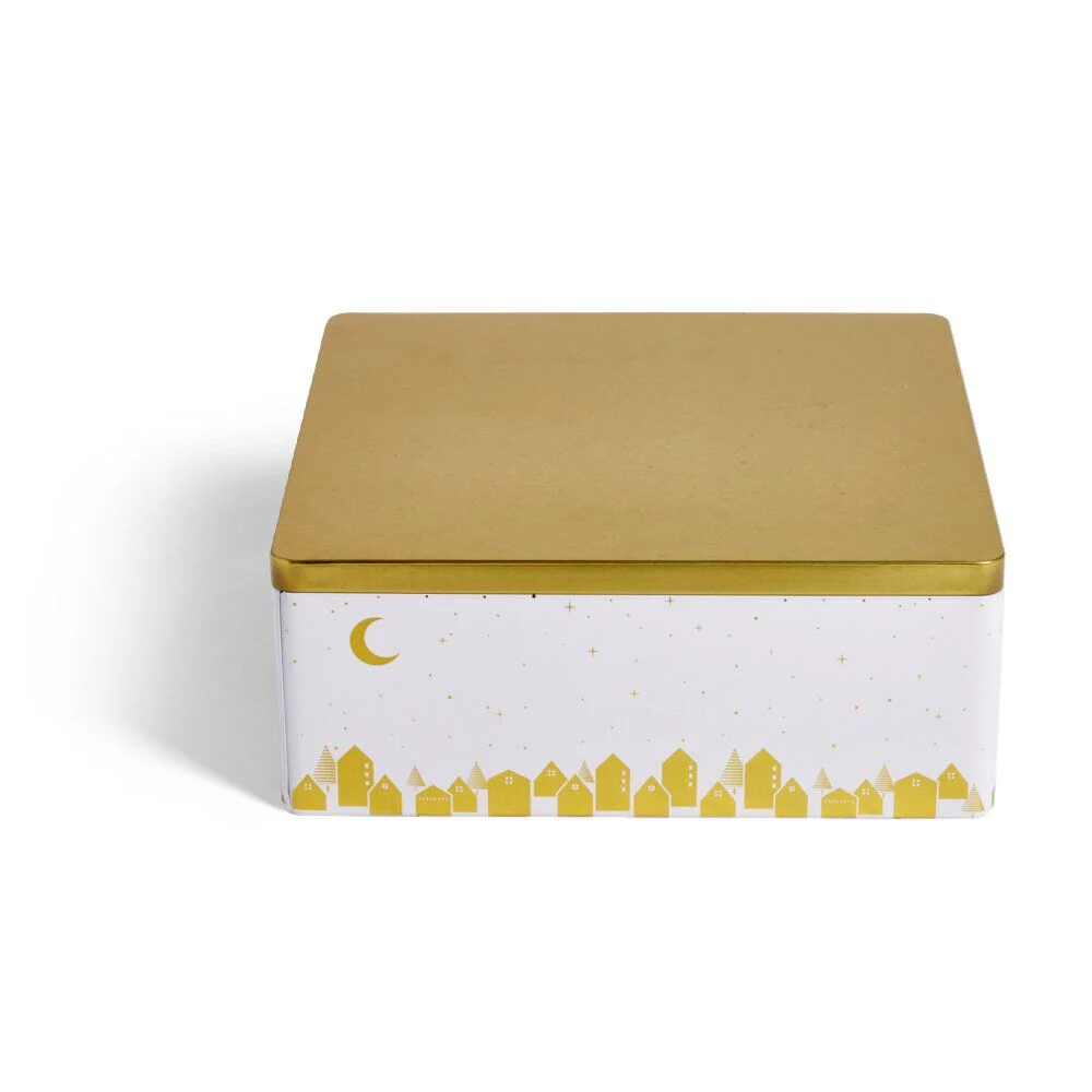 Boîte alimentaire carré en fer décor doré 26x26xH10cm