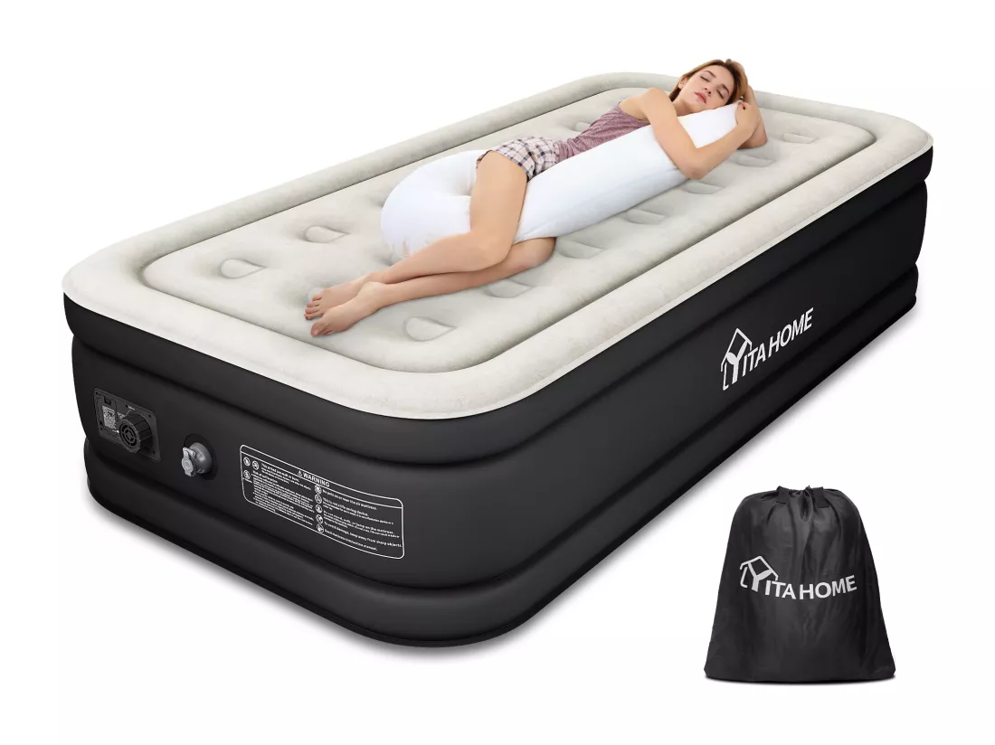 YITAHOME Matelas Gonflable 1 Personne avec Pompe Électrique Intégrée - Lit Gonflable - Auto-Gonflage/Dégonflage Rapide pour Invités - Camping - 191 x 99 x 46 cm - Gris & Noir
