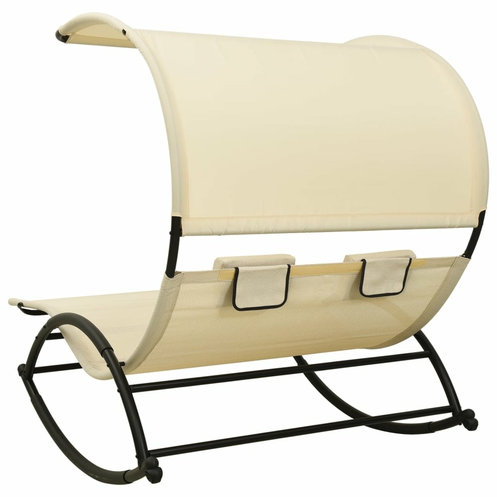 Transat chaise longue bain de soleil lit de jardin terrasse meuble d'extérieur double avec auvent textilène crème
