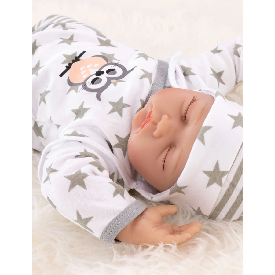 Baby Sweets 3tlg Set Shirt + Hose + Mütze Eule & Sterne weiß grau