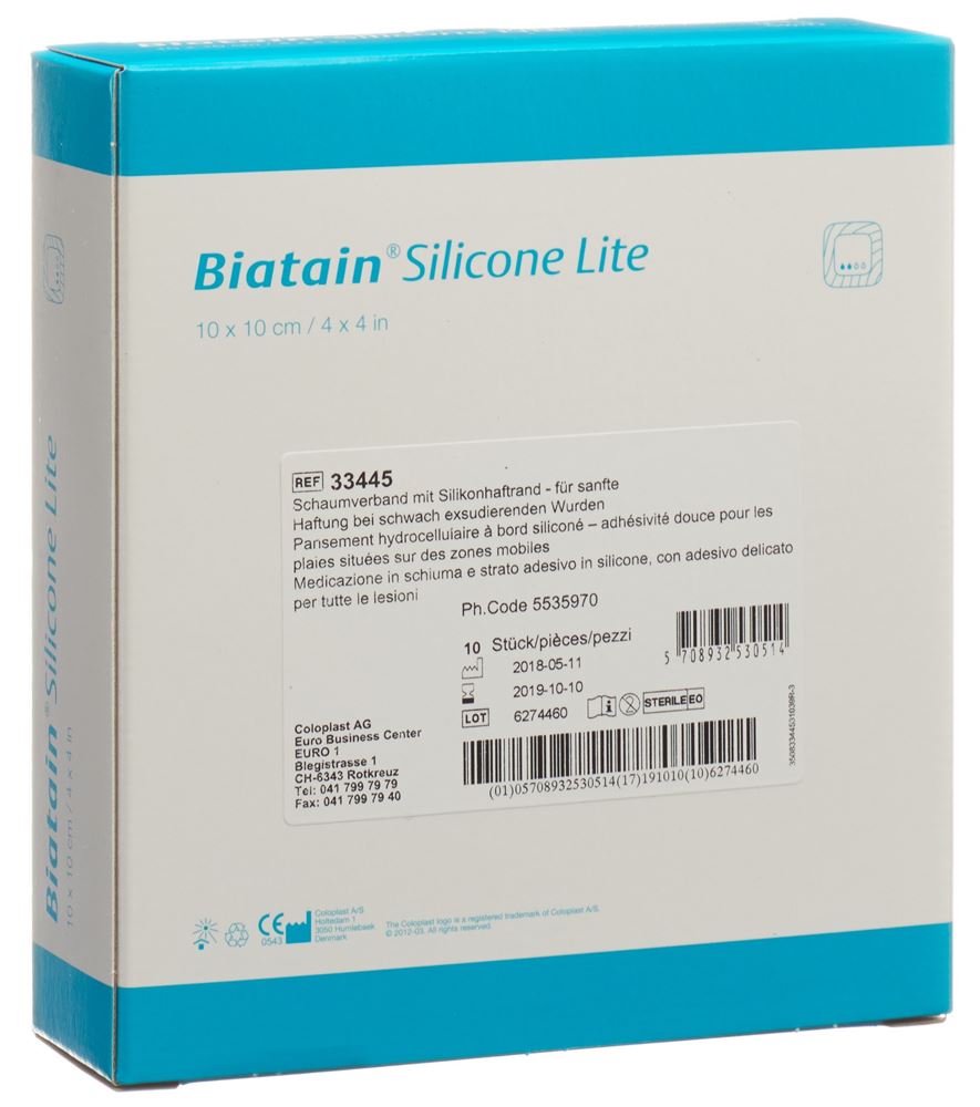 BIATAIN Silicone Lite Schaumverband<br>10 Stück, 10x10cm