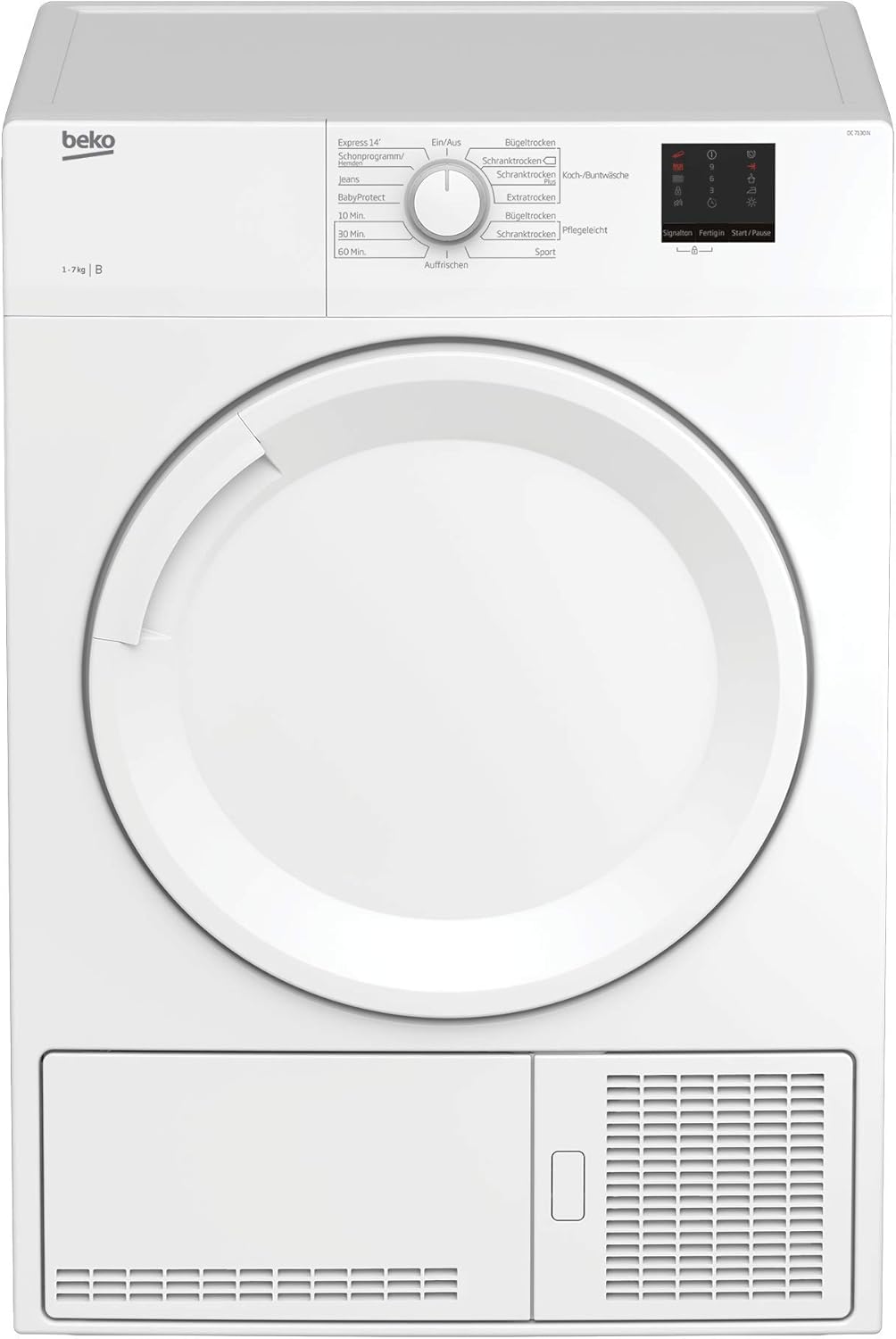 Beko DC 7130 N Kondenstrockner, 7 kg, G100, Elektronische Feuchtemessung, Automatischer Knitterschutz, AquaWave-Schontrommel, 15 Programme, Express Programm