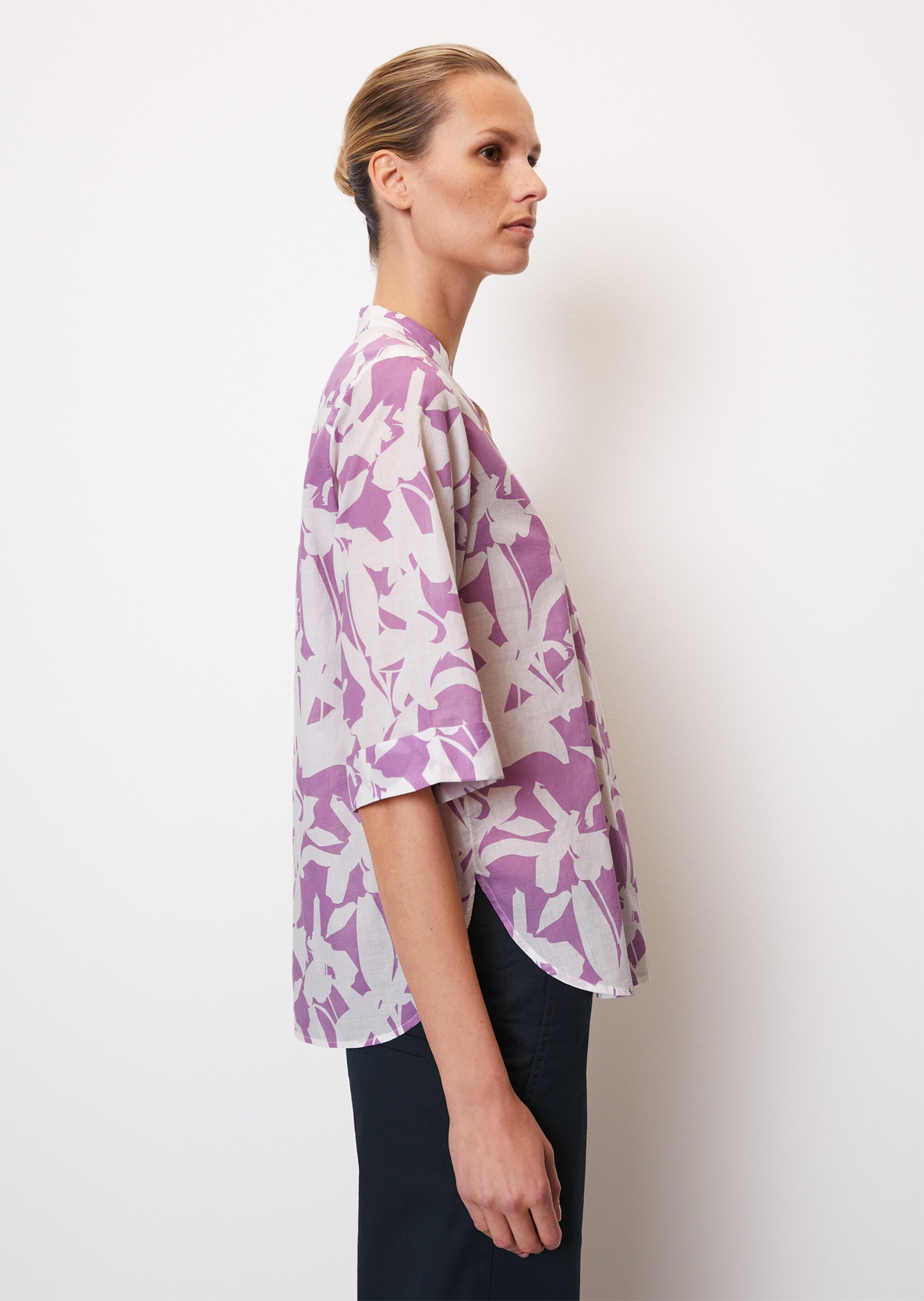 Gemusterte Tunika-Bluse regular aus leichtem Baumwolle-Voile