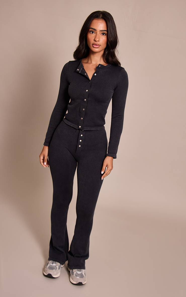 Charbon Legging Évasé Côtelé Petite Taille Avec Détails Boutons Effet Délavé Contouré