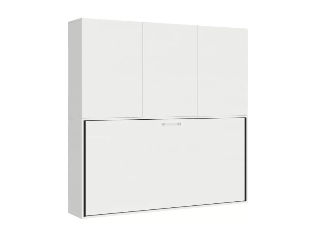 Lit escamotable horizontal blanc Bounto 85x185 avec rangement et bibliothèque composition D-