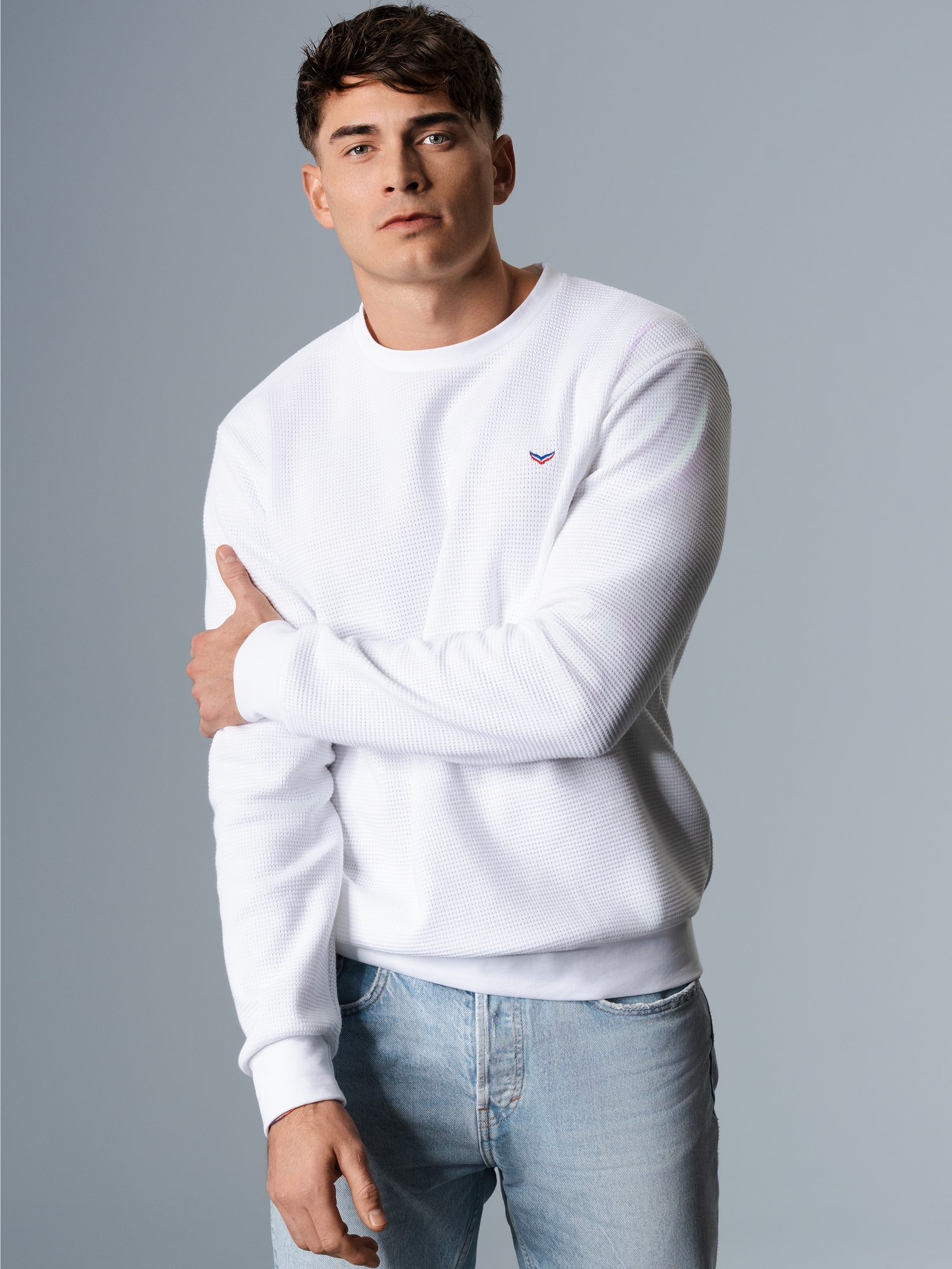 Sweatshirt in Waffeloptik Weiss