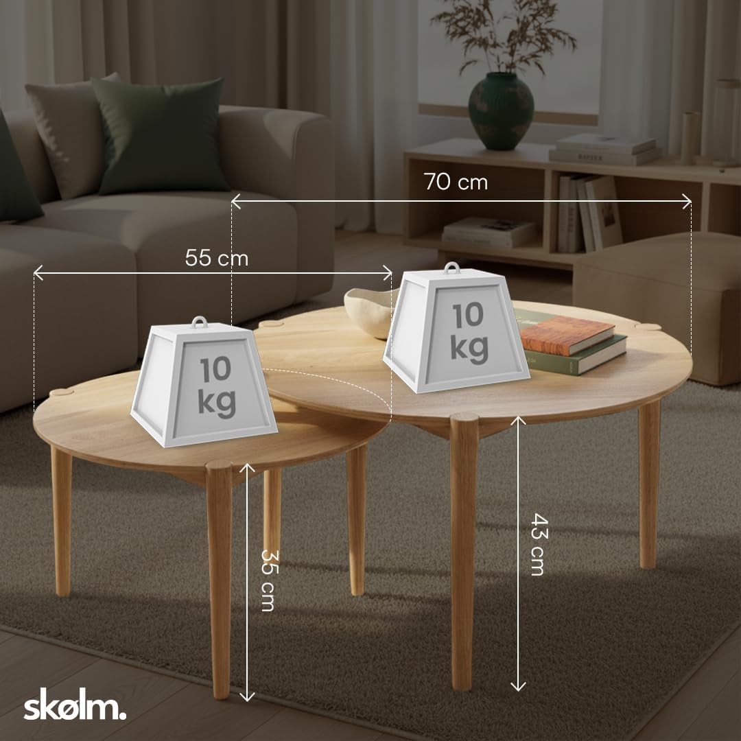 skølm Åsarna Couchtisch 2er Set – Wohnzimmertisch rund Eiche Massivholz – Sofatisch Holz Ø 70 & 55 cm mit 3 Beinen – Kleiner Beistelltisch – Holztisch Wohnzimmer – Coffee Table – Moderner Kaffeetisch