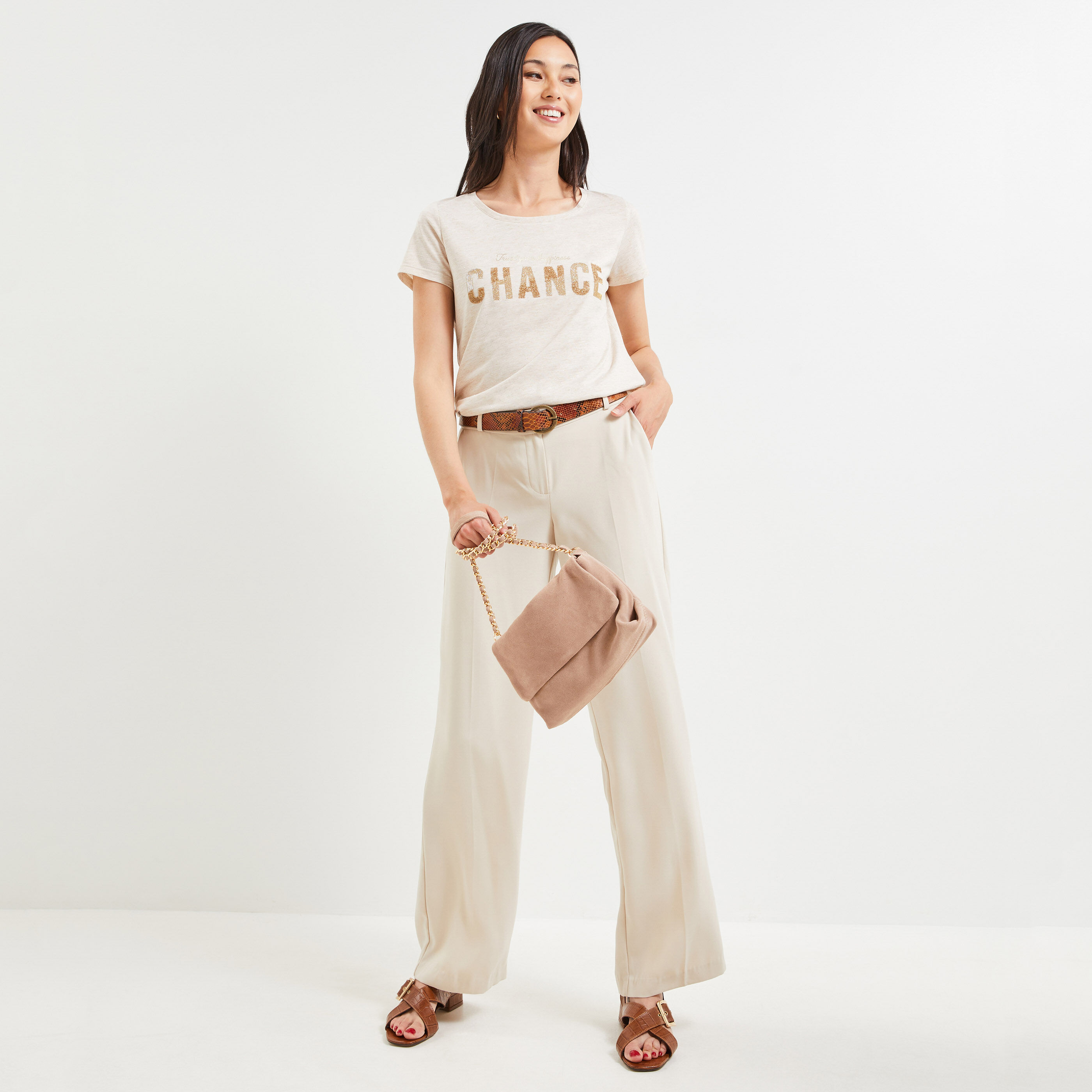 Tshirt à message femme - BEIGE