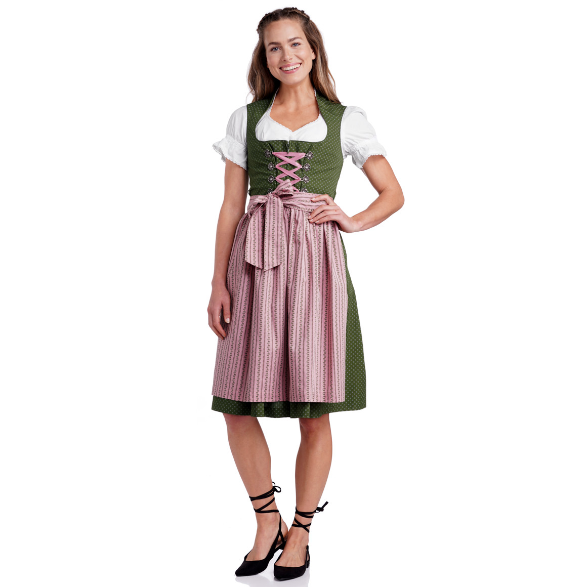 Gina Benotti Damen Dirndl mit floralem Muster dunkelgrün / rosa