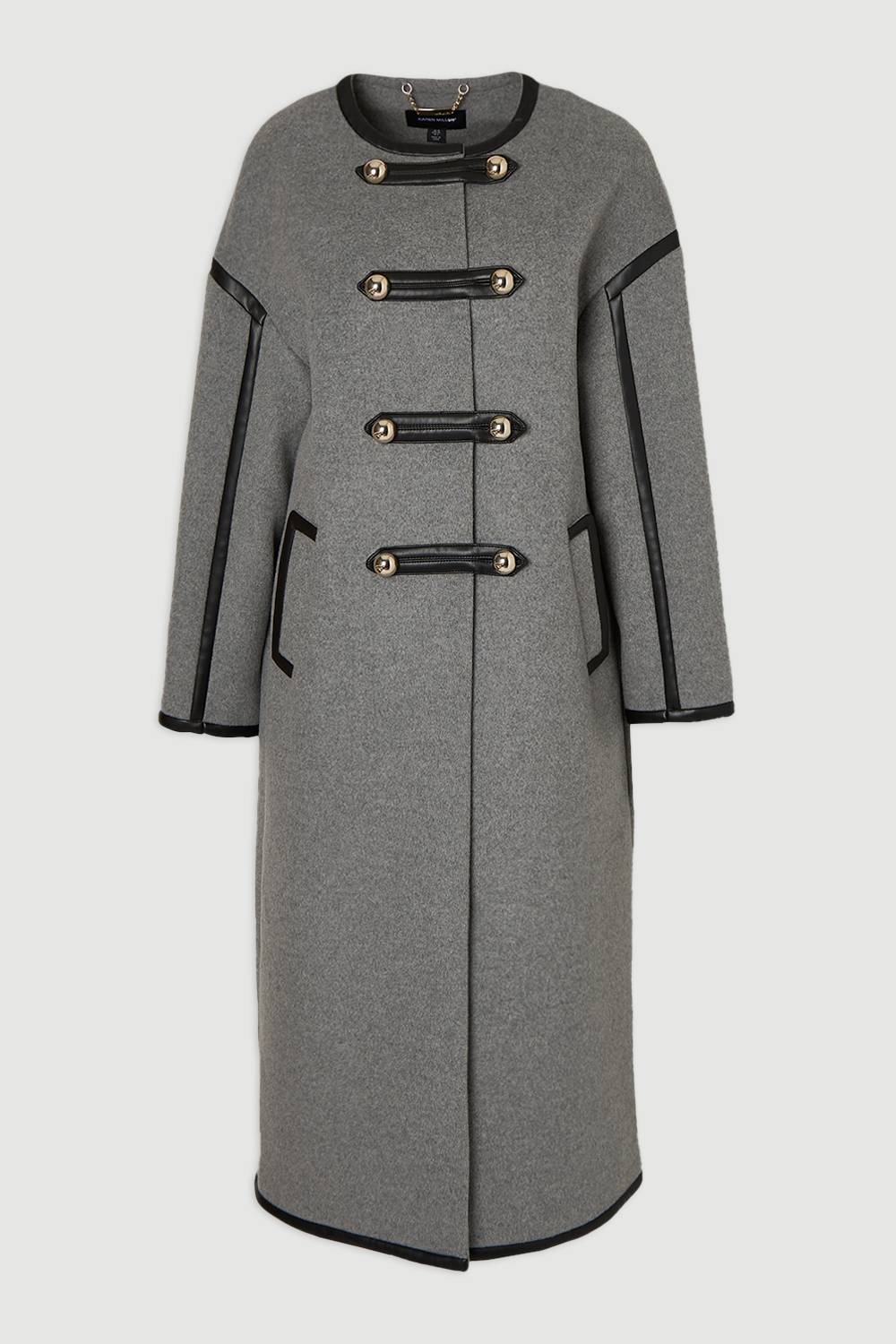 KarenMillen Manteau Midi Ajusté Sans Col en Mélange de Laine Brossée et synthétique