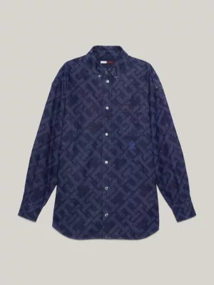 Camisa jeans clássica Crest TH Monogram para ambos os sexos