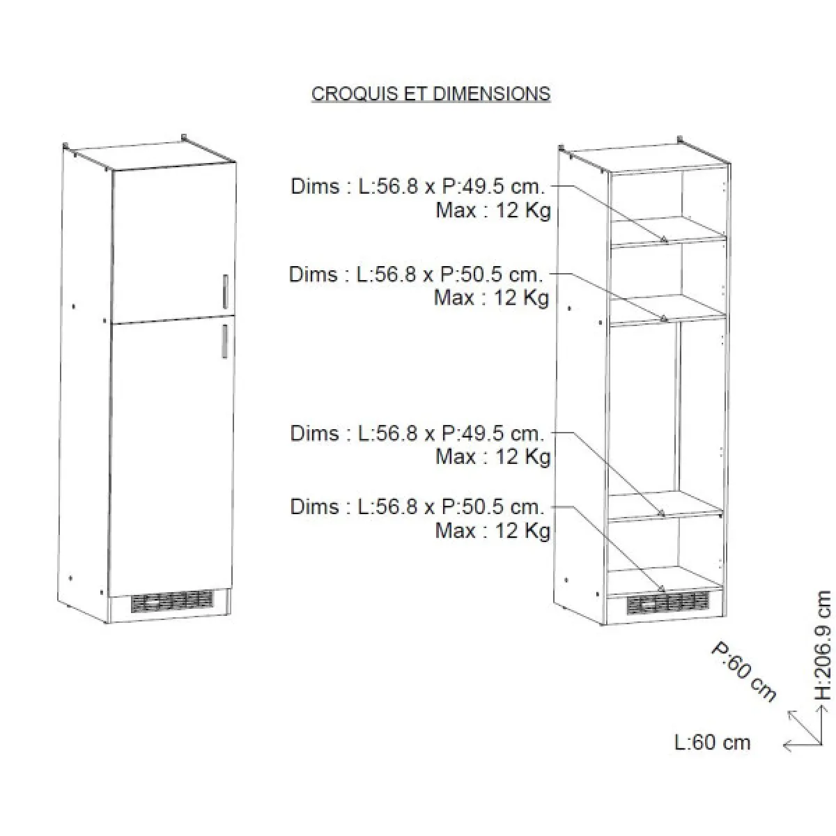 Dansmamaison ABINCI Colonne Cuisine 2 Portes 60 cm Blanc/Chêne