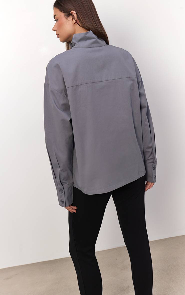 Gris Chemise Ample En Coton À Col Montant