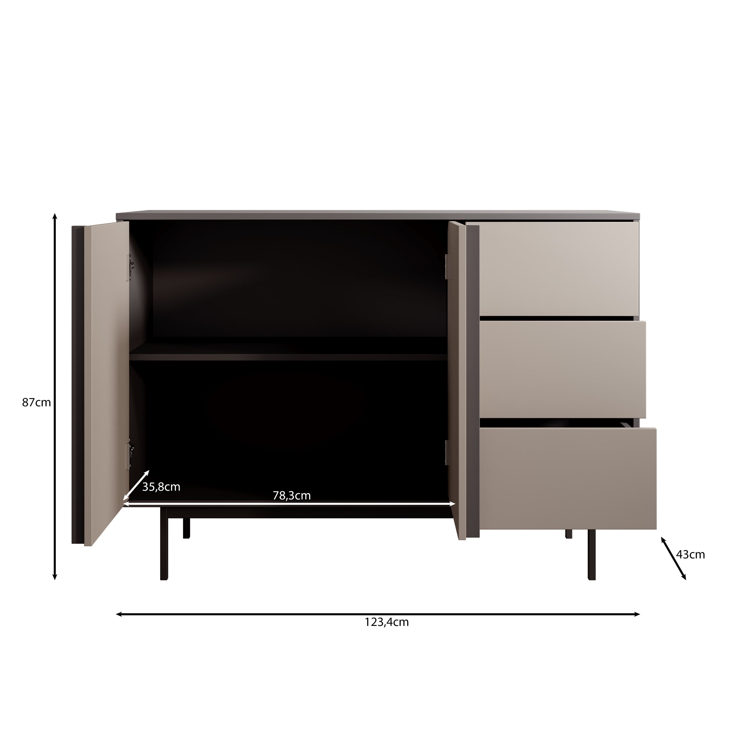 Antigo - Dressoir - Eiken/Antraciet - 123x43x87 cm