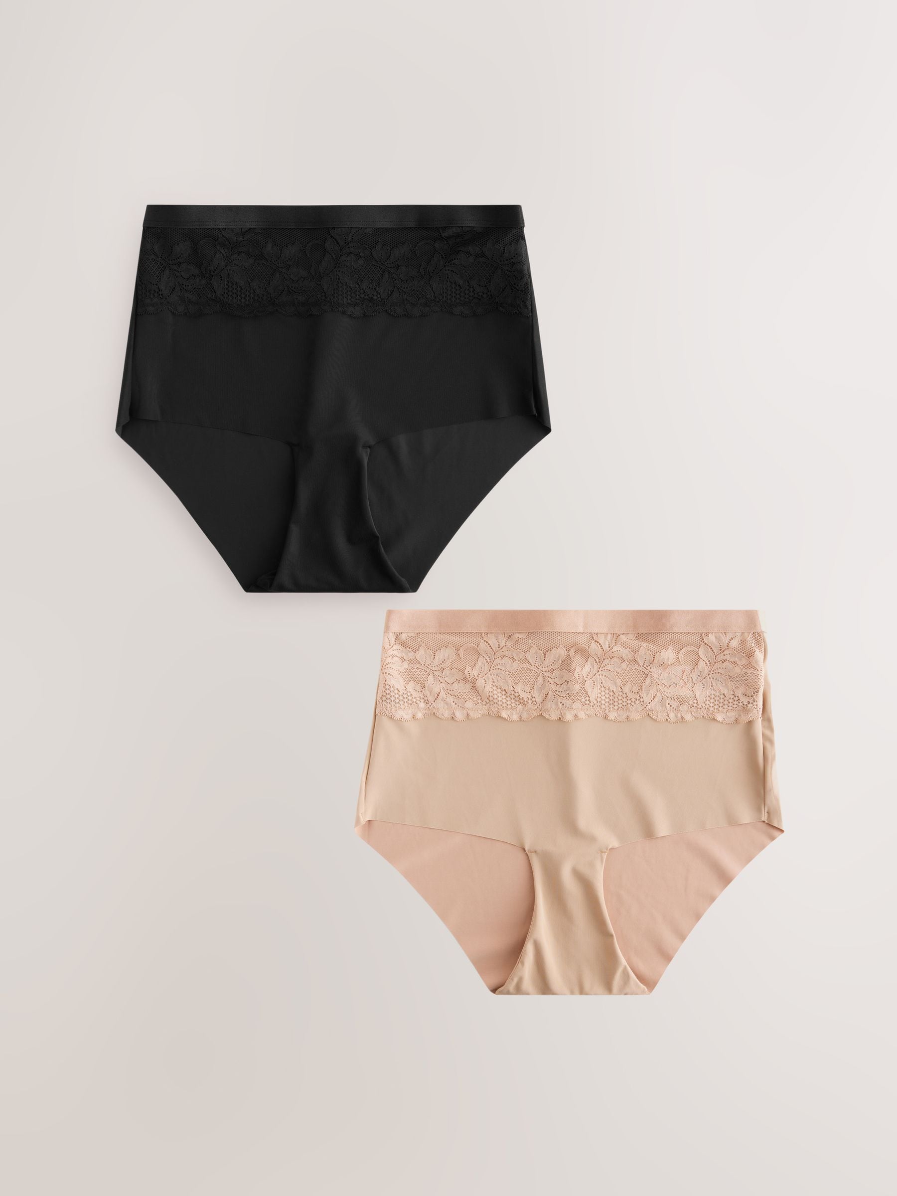 Zwart/huidskleurig - 2 Slipjes met licht buikcorrigerende hoge taille