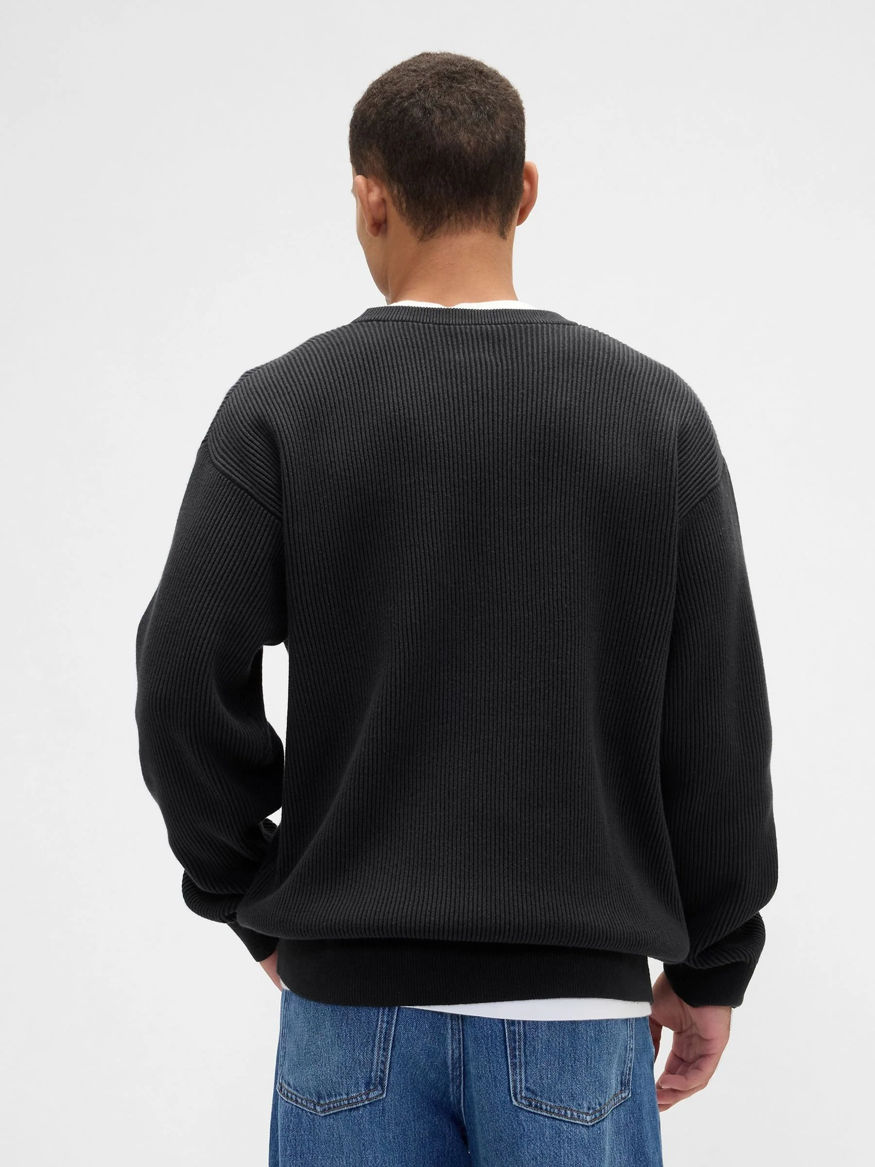 Zwart - Gap Oversized Fisherman Stitch Crew Neck Jumper