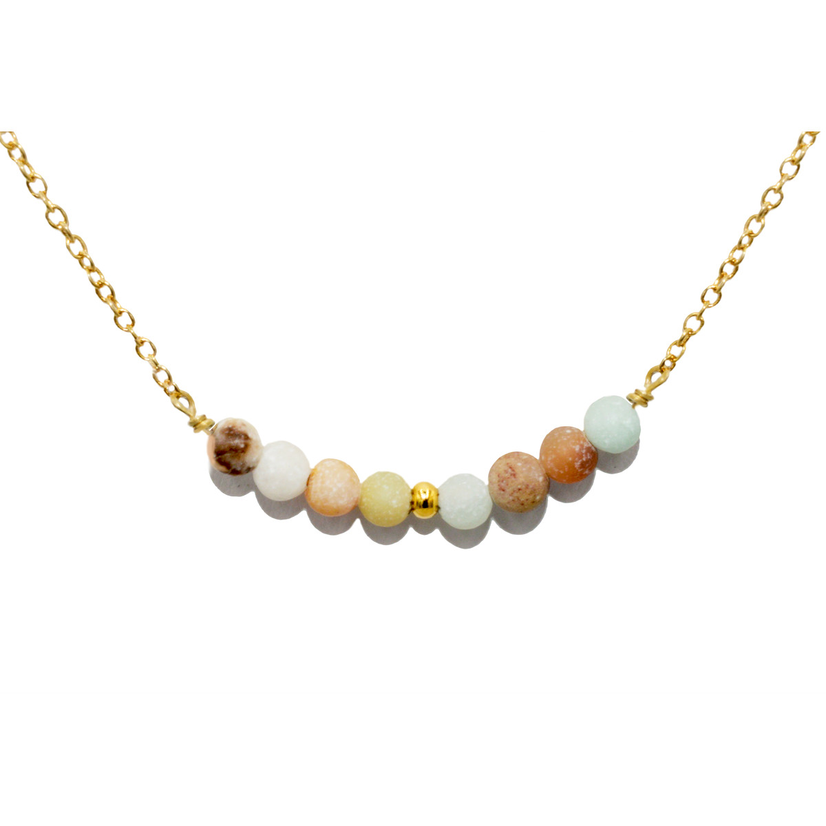 Collier de Perle semi-précieuse  d'amazonite brut -doré à l'or fin