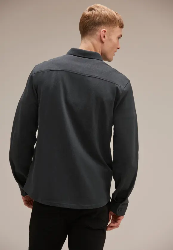 Piquée Langarmshirt - anthra grey melange