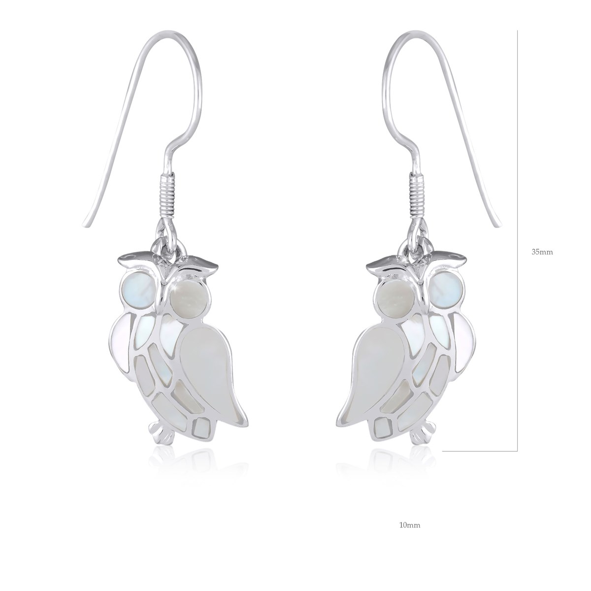 Boucles d'Oreille Hibou en Nacre Blanche & Argent 925 - Design Original | Aden
