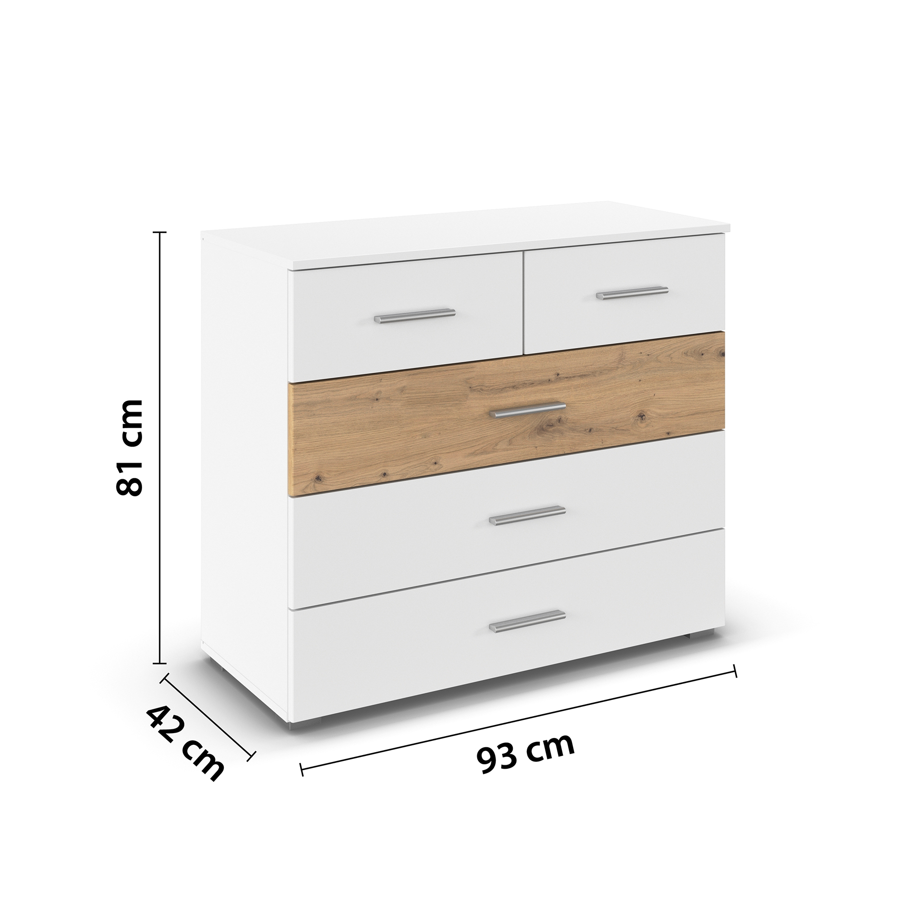 Kommode - weiß - Artisan Eiche - 93 cm breit