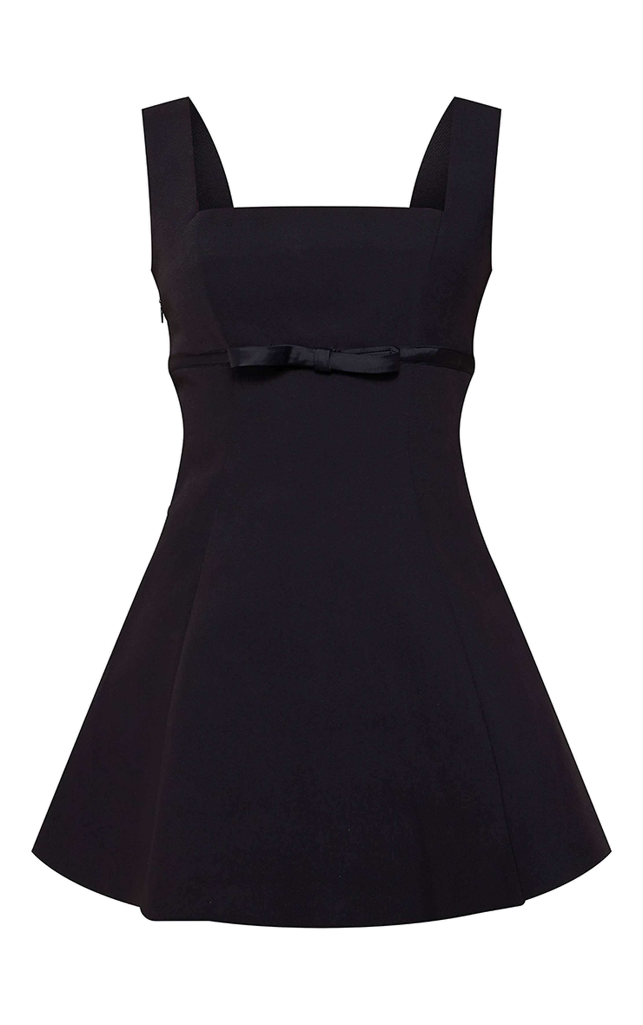 Noir Robe Droite Premium En Tissu Tissé Avec Détail Ceinture