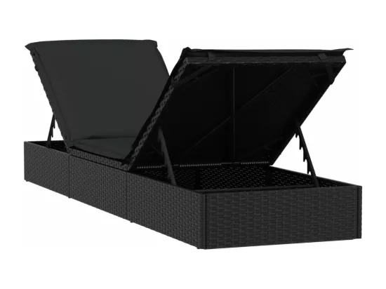 Transats 2 pcs avec table noir résine tressée