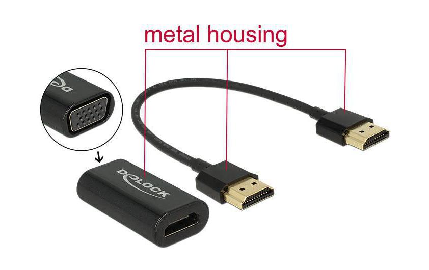 Adapterkabel HDMI, VGA Metalgehäuse, SchwarzZum Anschluss eines VGA-Monitors über HDMI
