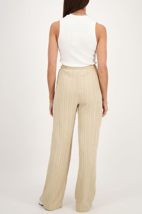Beige wide leg crinkle broek