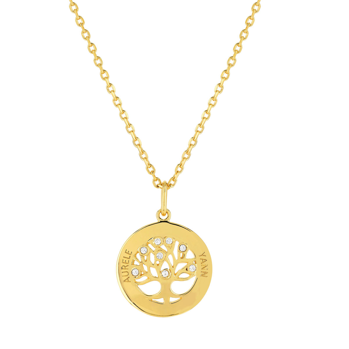 Collier plaqué or arbre de vie personnalisable zirconias 44,5 cm