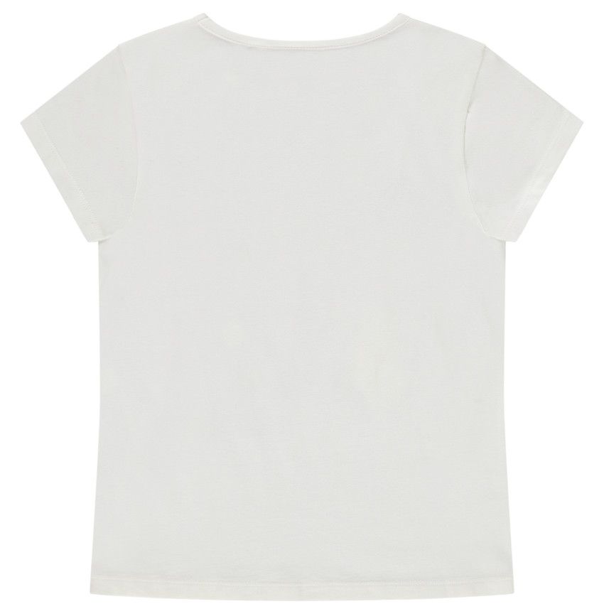 T-shirt manches courtes print pailleté capitale pour fille - Ecru