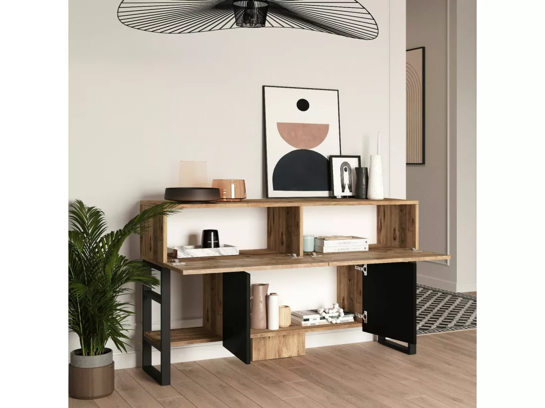 Console Helene, Table polyvalente, Armoire de rangement, Bureau du couloir, 139x43 h84 cm, Chêne