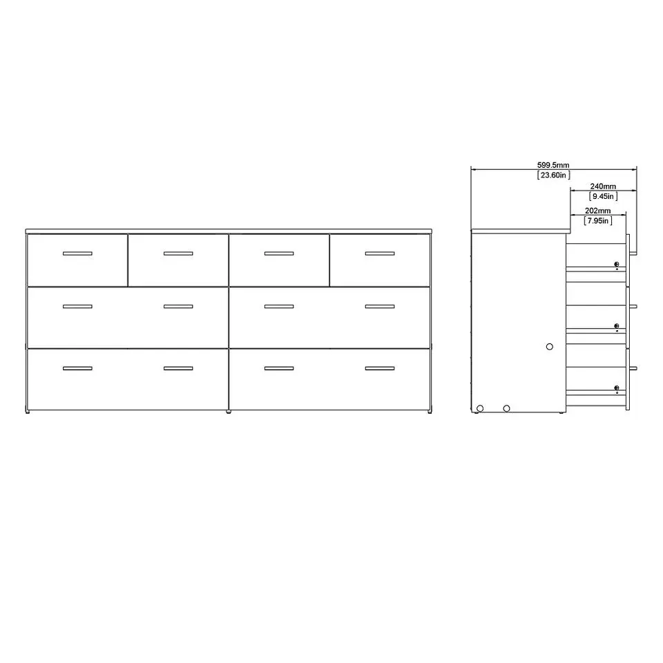 Hioshop Spell Ladekast breed 4 kleine en 4 grote laden eiken decor- wit