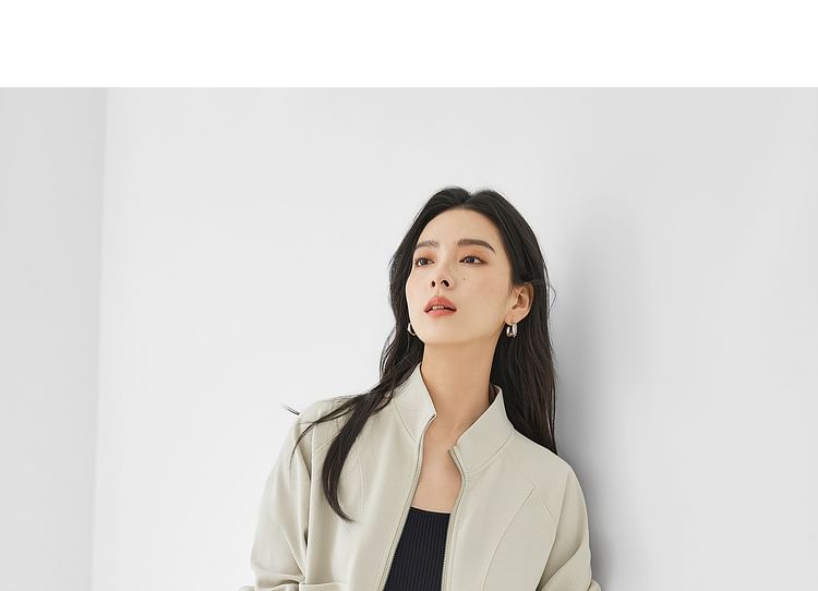 Jeonseon - Set: Jas met rits + Joggingbroek met hoge taille en wijde pijpen