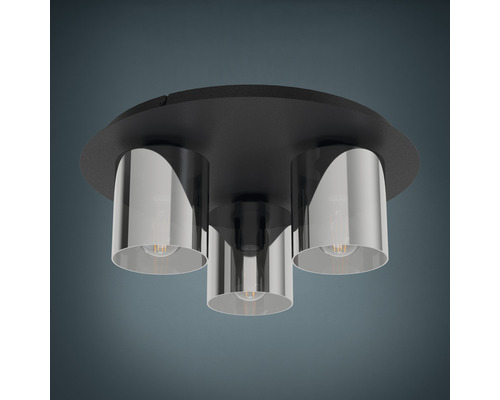 Plafondlamp, 3-lichts, HxØ 17,5x45 cm, Gorosiba, zwart/transparant