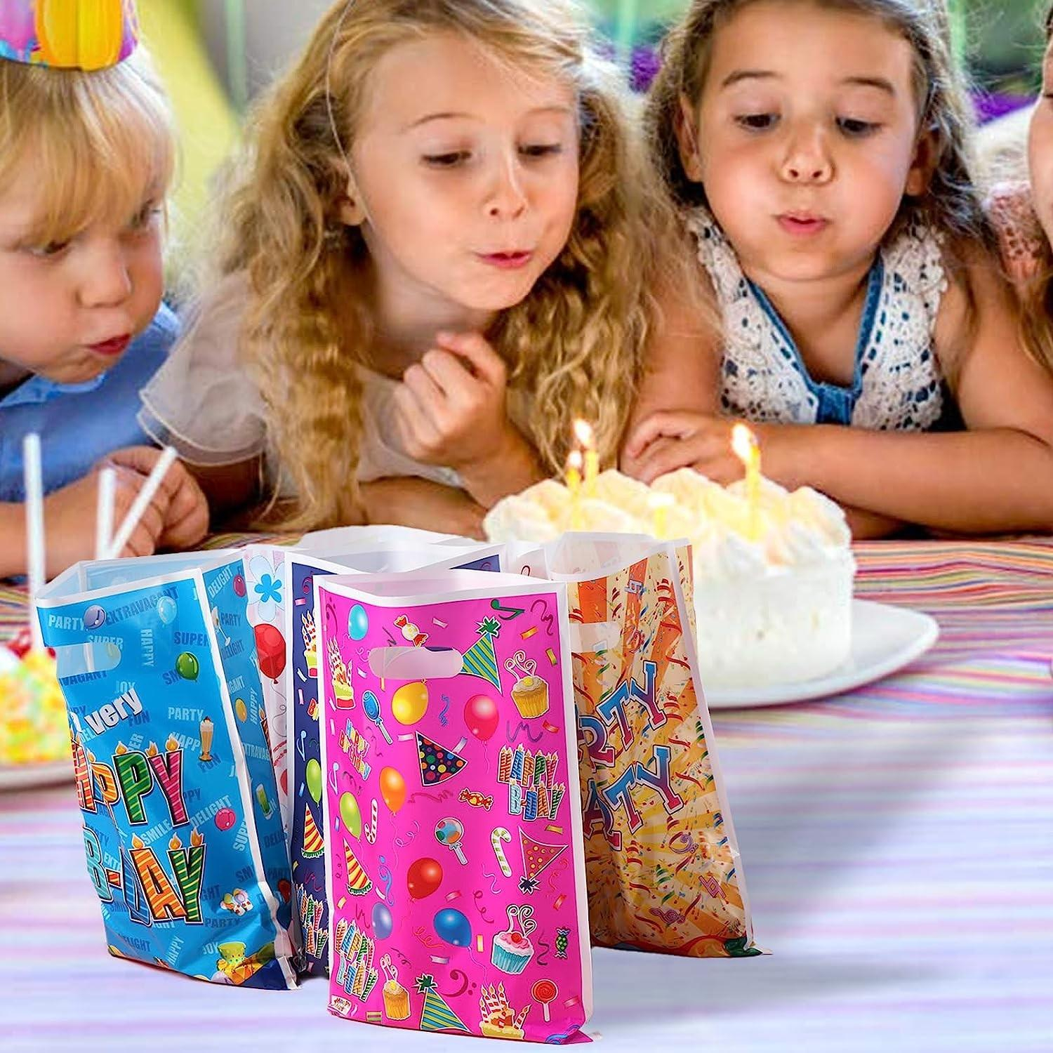 (10er Set) 25.5x16cm Bunte Happy Birthday Tüten Candy Gift Bags Geburtstags Mitbringsel Geschenktasche - Weiss