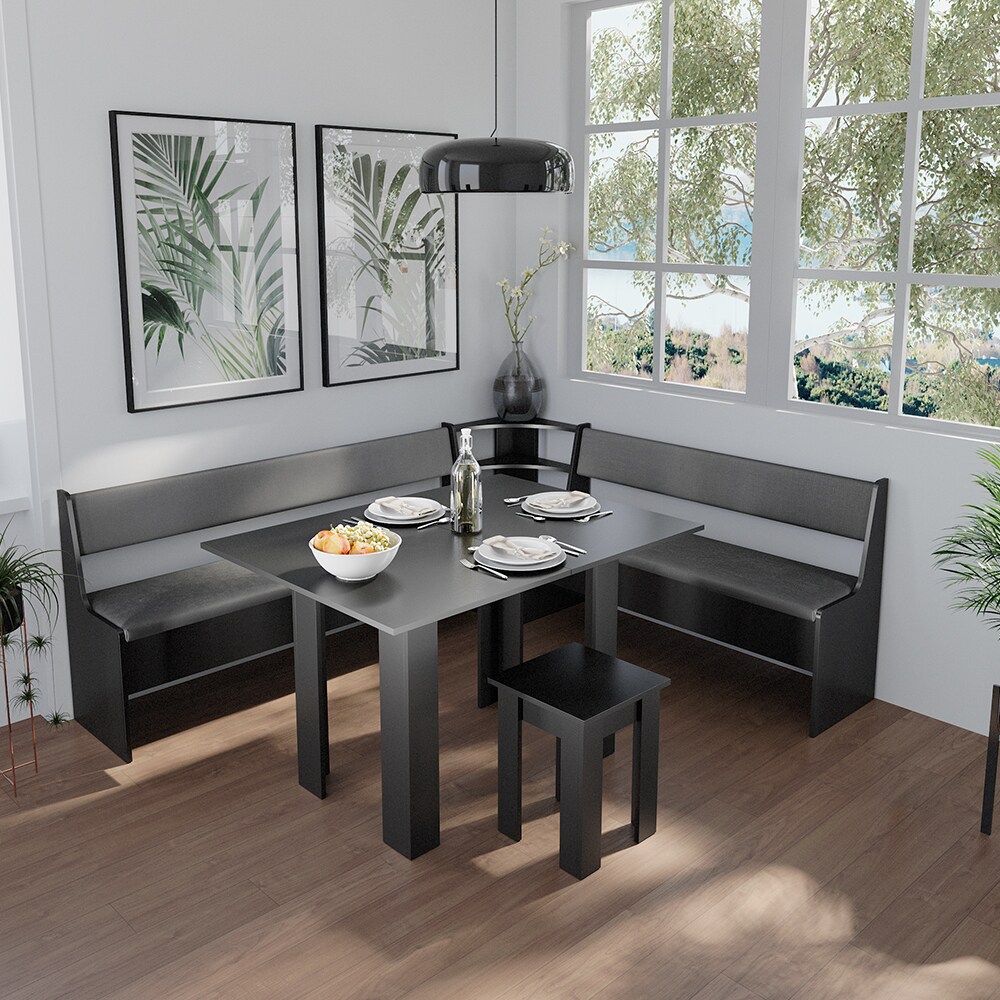 Vicco Eckbank Sitzecke Küchenbank Roman Schwarz 44 cm modern Sitzbank Esszimmerbank Eckbankgruppe Esszimmergruppe Küchensitzgruppe Sitzbankgruppe Küchenmöbel Polstermöbel
