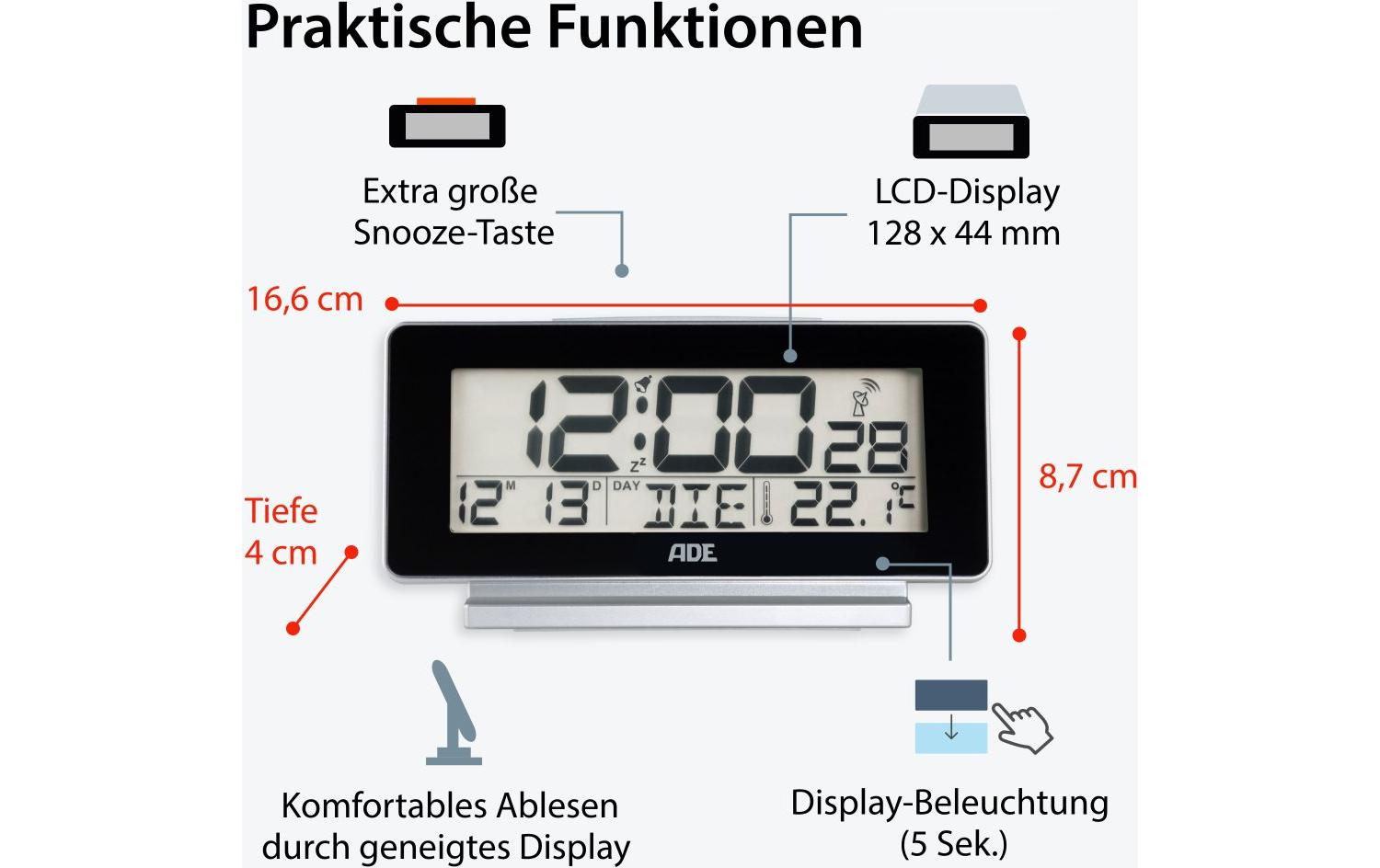 Digitalwecker Temperatur-& DatumsanzeigeFunkwecker mit Kalender und Schlummerfunktion